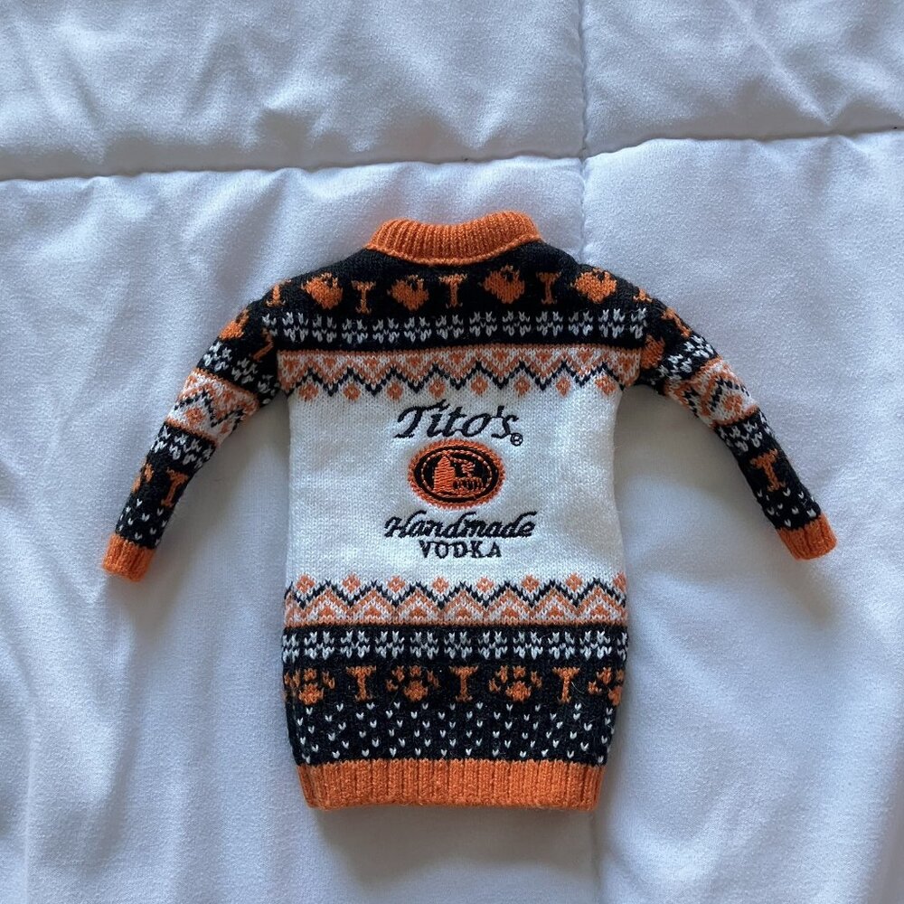 Tito’s Vodka For Dog‎ People Ugly Christmas Sweater Bottle 2023 Orange Winter